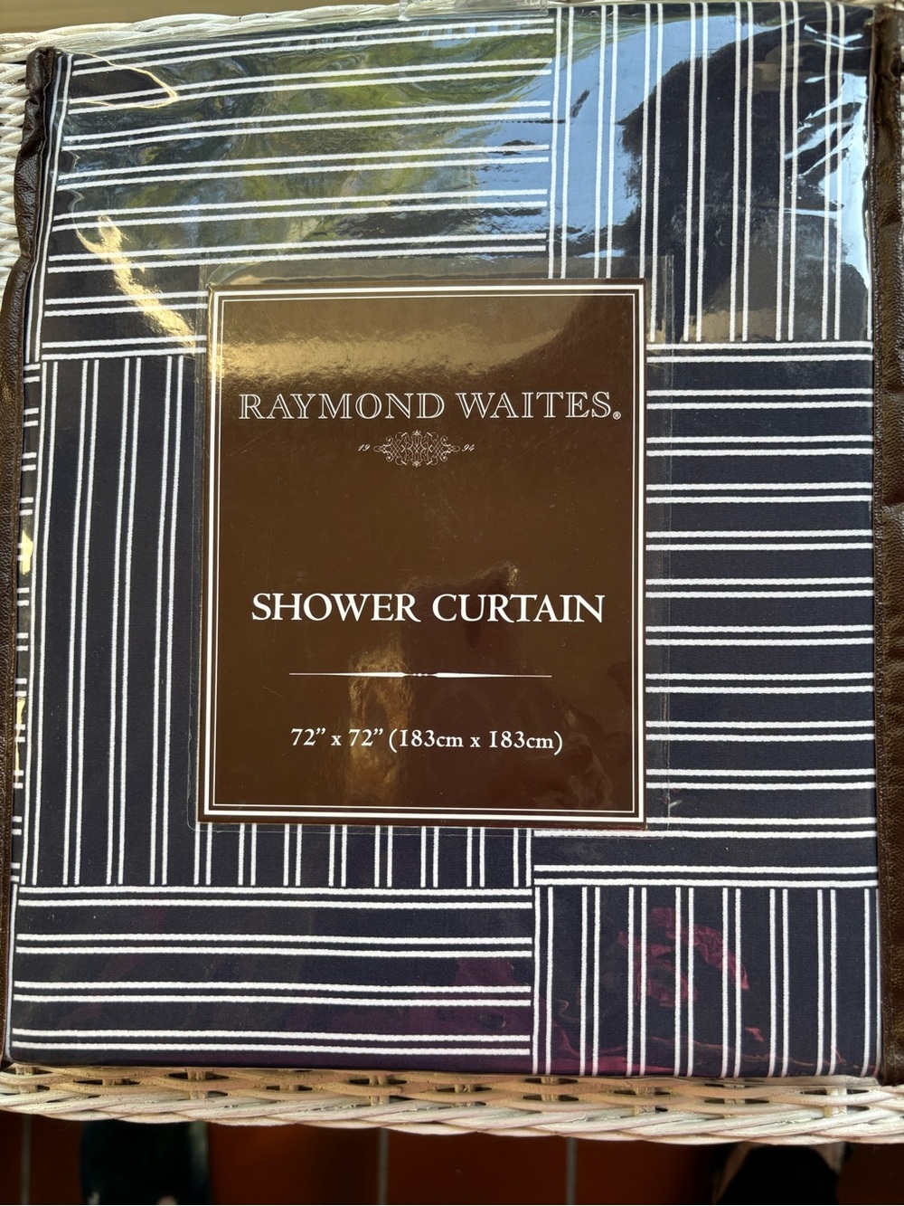Raymond Waites Navy Striped Shower Curtain